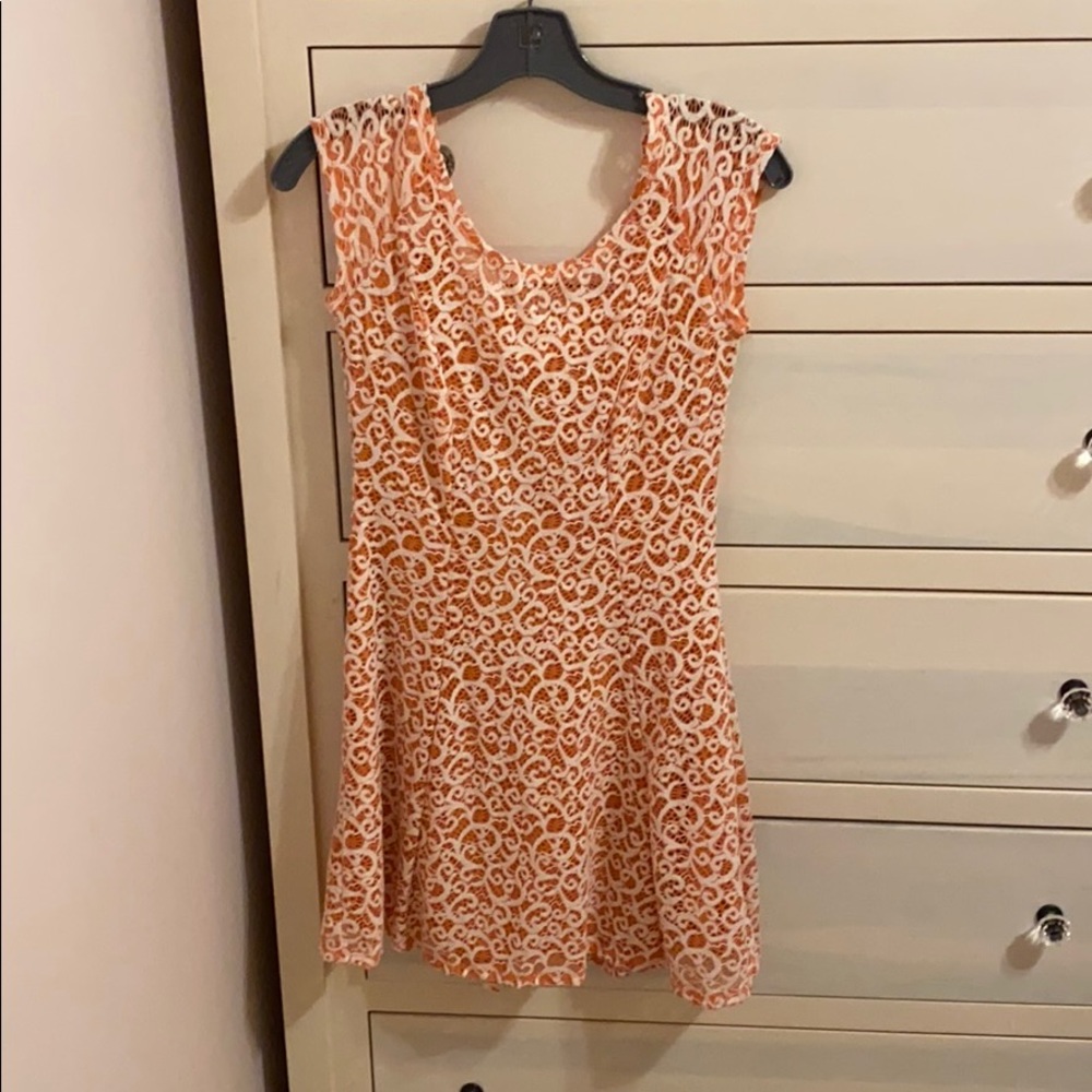 Coral and White lace dress
